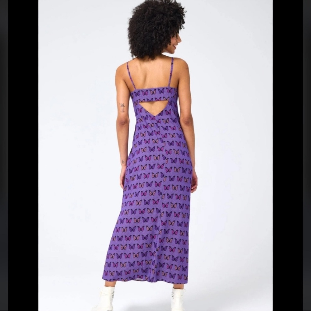 TEREZ NWOT Butterfly Halftone V-Neck Maxi Dress Size Small 💜 - Picture 3 of 6